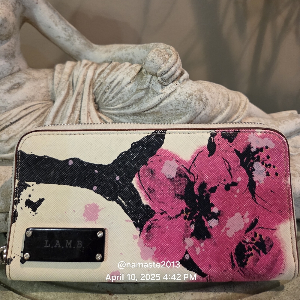 L.A.M.B. Gwen Stefani Cherry Blossom Wallet Designer Leather Canvas Vintage #122
